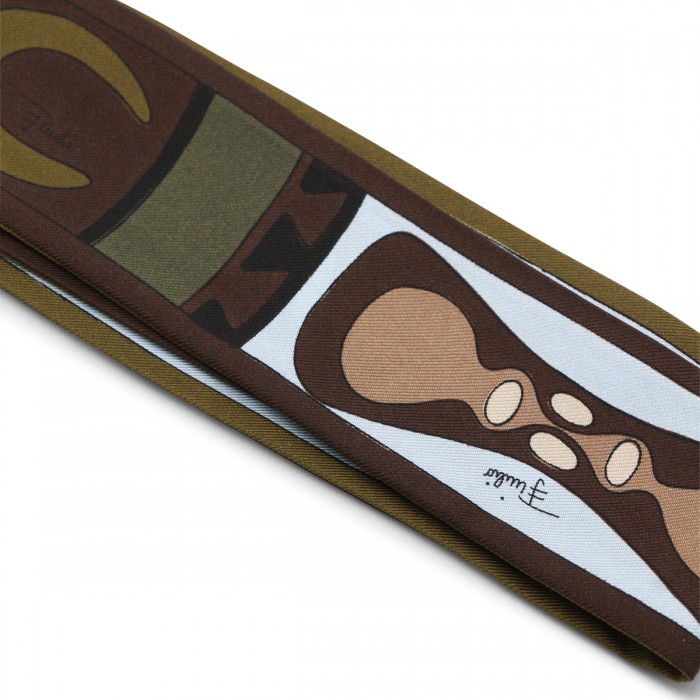 KHAKI AND BLUE SILK SCARF 2