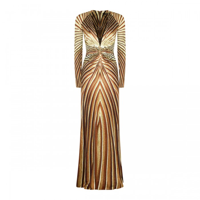 BROWN AND GOLD MAXI DRESS