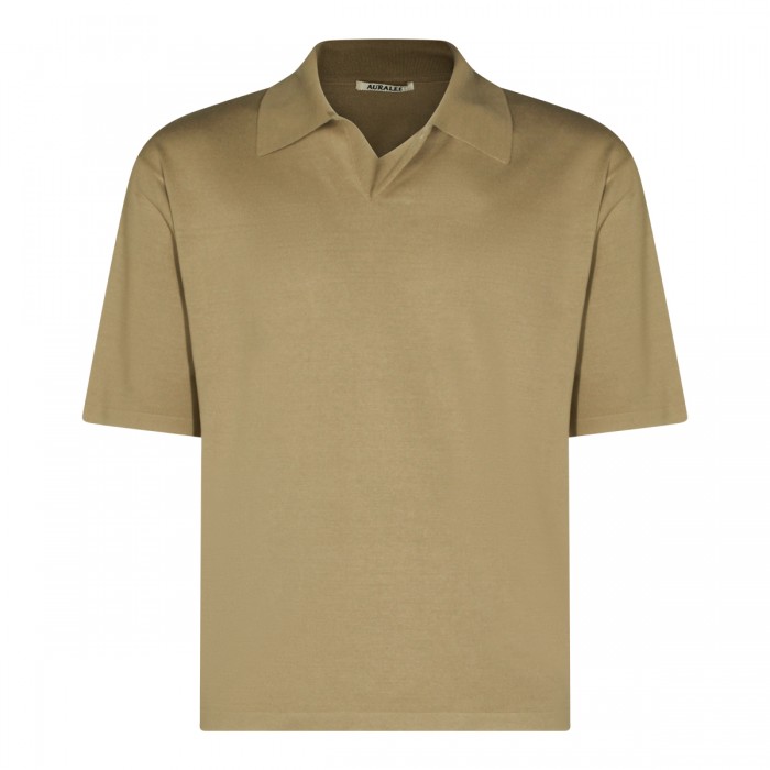 BEIGE SILK POLO SHIRT
