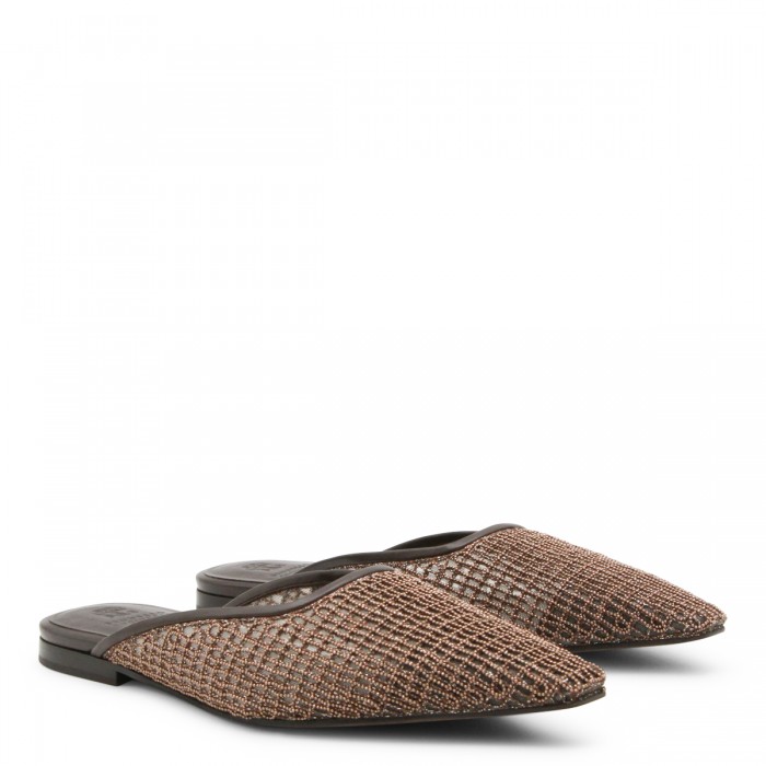 BROWN LEATHER SLIPPER FLATS 2
