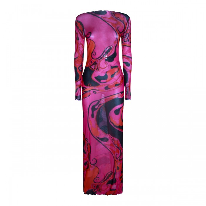 FUCHSIA AND BLACK SILK DRESS
