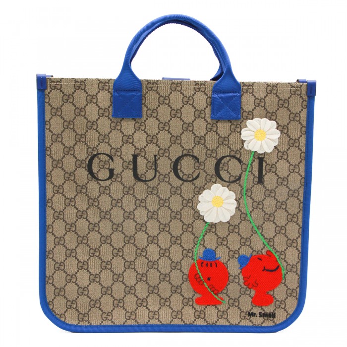 BEIGE AND BLUE TOTE
