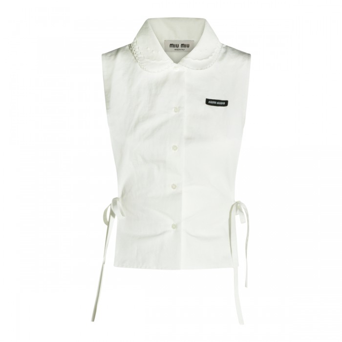 WHITE COTTON AND LINEN SHIRT