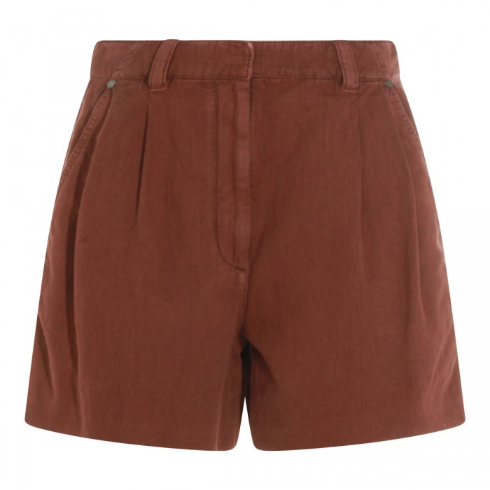 RED COTTON AND LINEN SHORTS