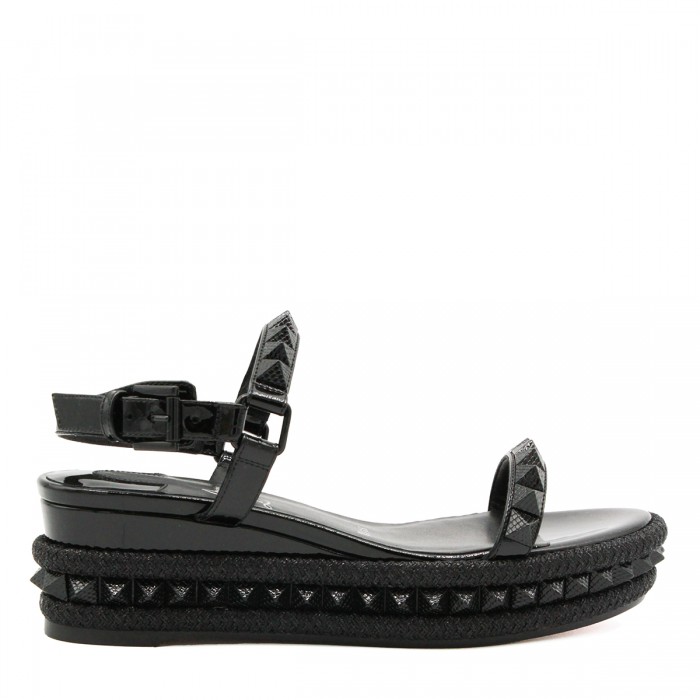 BLACK LEATHER PYRA ESPADRILLAS