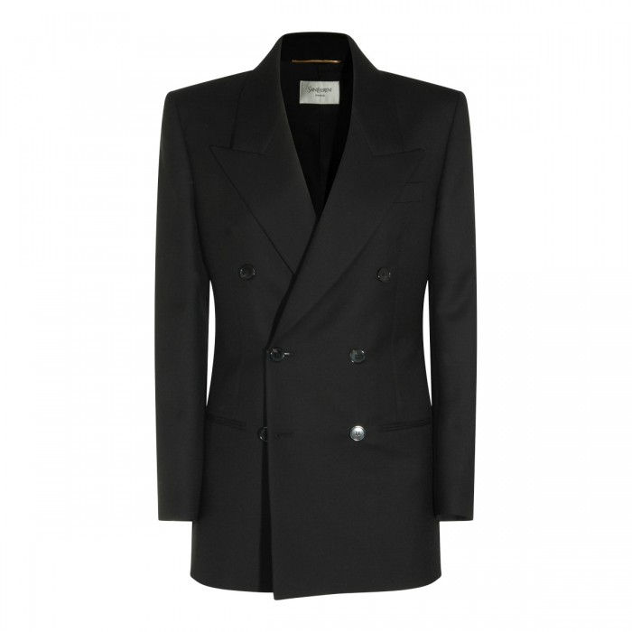 BLACK WOOL DOUBLE BREASTED...