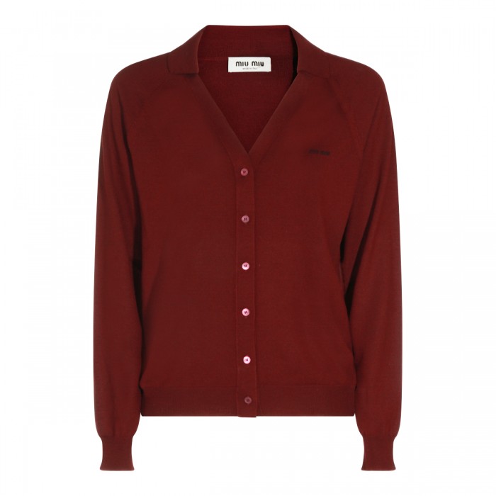 BURGUNDY VIRGIN WOOL CARDIGAN