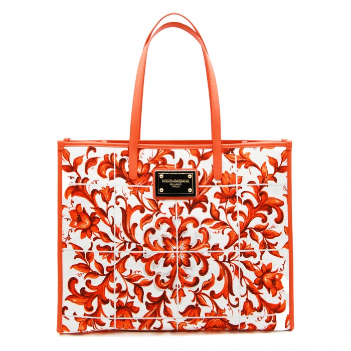 ORANGE AND WHITE MAIOLICA TOTE