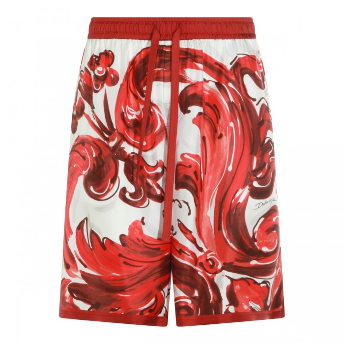 RED AND WHITE SILK SHORTS