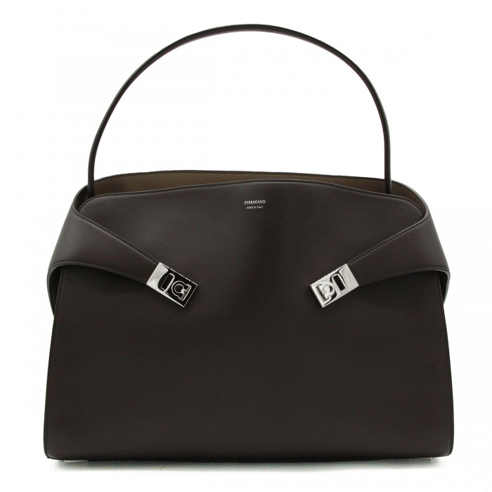 DEEP BROWN LEATHER HUG TOTE...