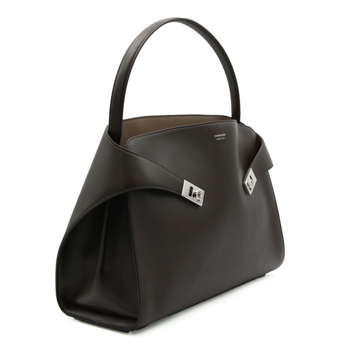 DEEP BROWN LEATHER HUG TOTE... 2