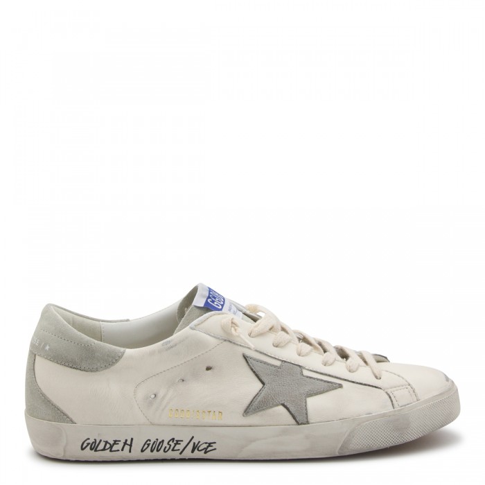 WHITE AND GREY LEATHER...