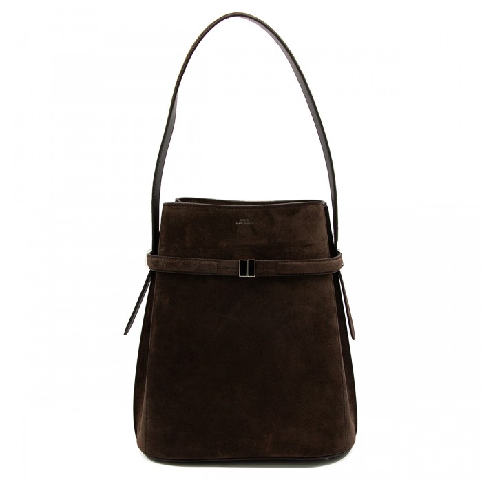BLACK SUEDE BELTED SATCHEL BAG