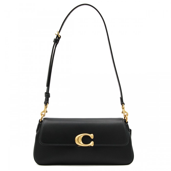 BLACK LEATHER JET SHOULDER BAG