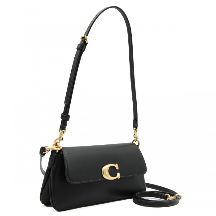BLACK LEATHER JET SHOULDER BAG 2
