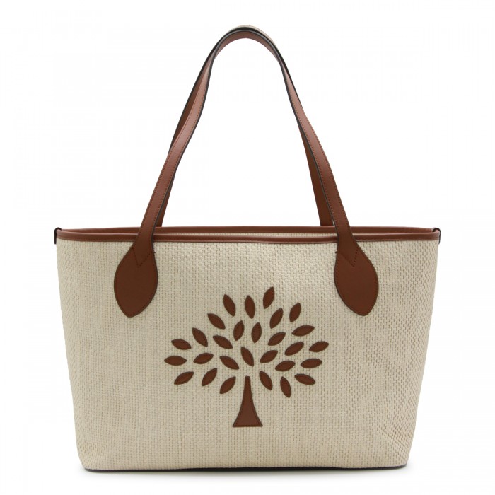 BEIGE LEATHER AND RAFFIA...