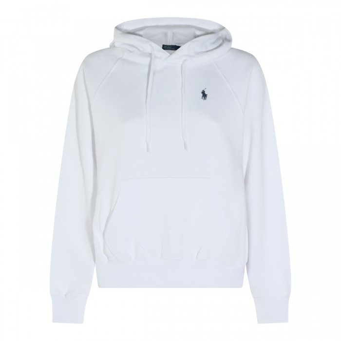 WHITE COTTON HOODED SWEATSHIRT