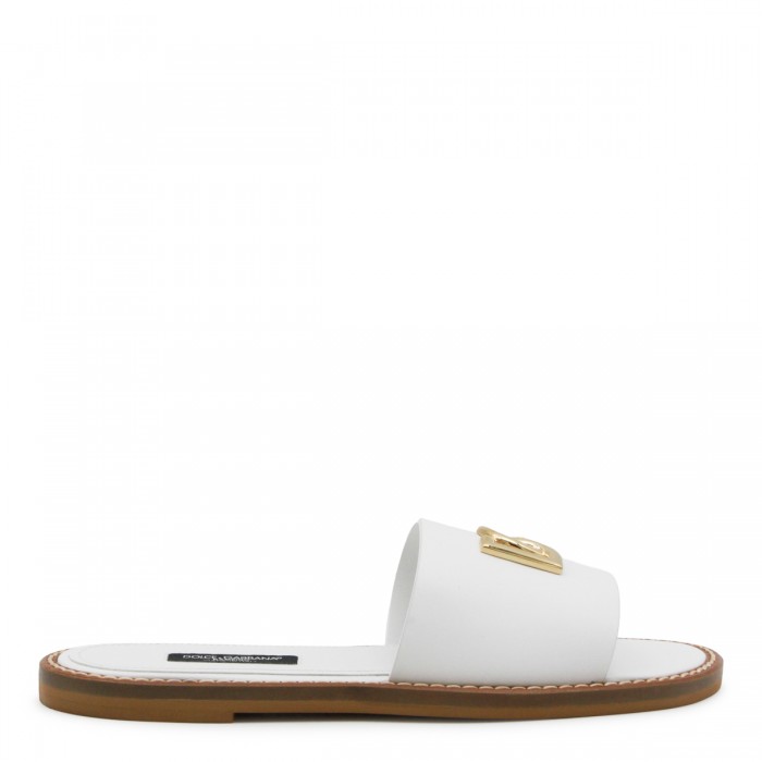 WHITE LEATHER DG LOGO FLATS