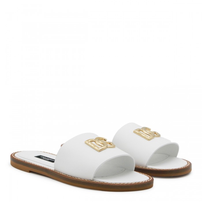 WHITE LEATHER DG LOGO FLATS 2