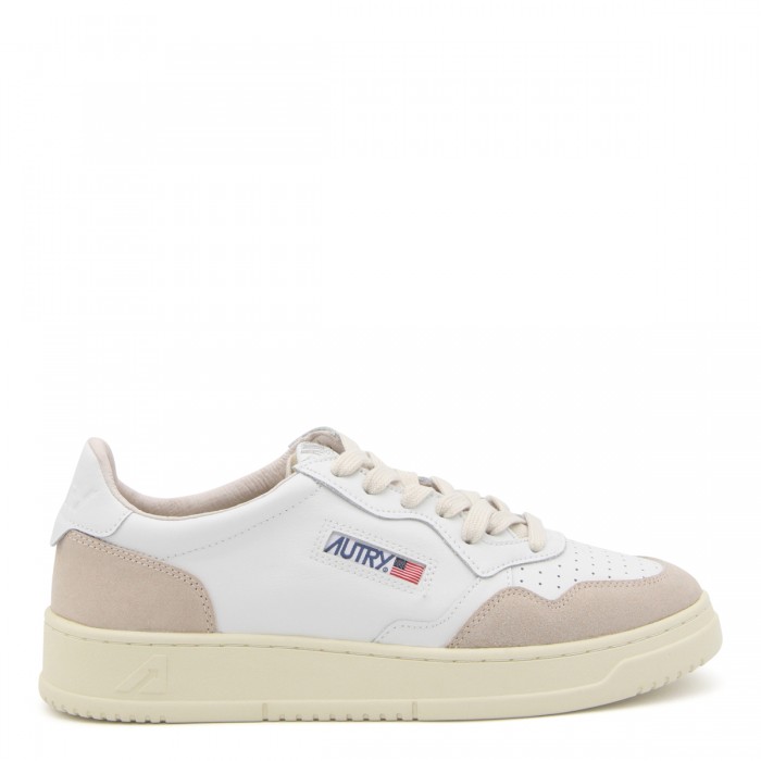 WHITE AND BEIGE LEATHER...