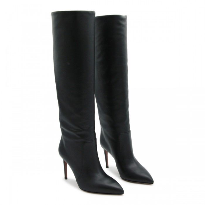 BLACK LEATHER STILETTO BOOTS 2