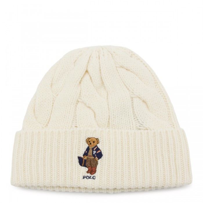 CREAM WOOL BLEND BEAR HAT