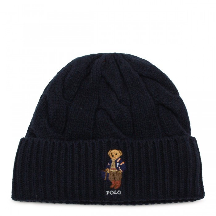 NAVY WWOOL BLEND BEAR HAT