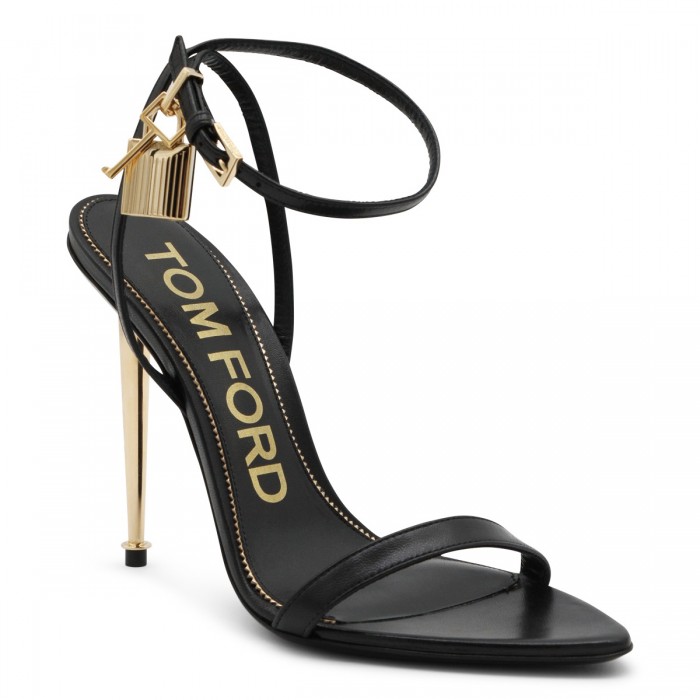 BLACK LEATHER PADLOCK SANDALS 2