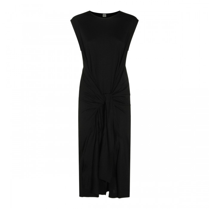 BLACK COTTON TIE-WAIST LONG...
