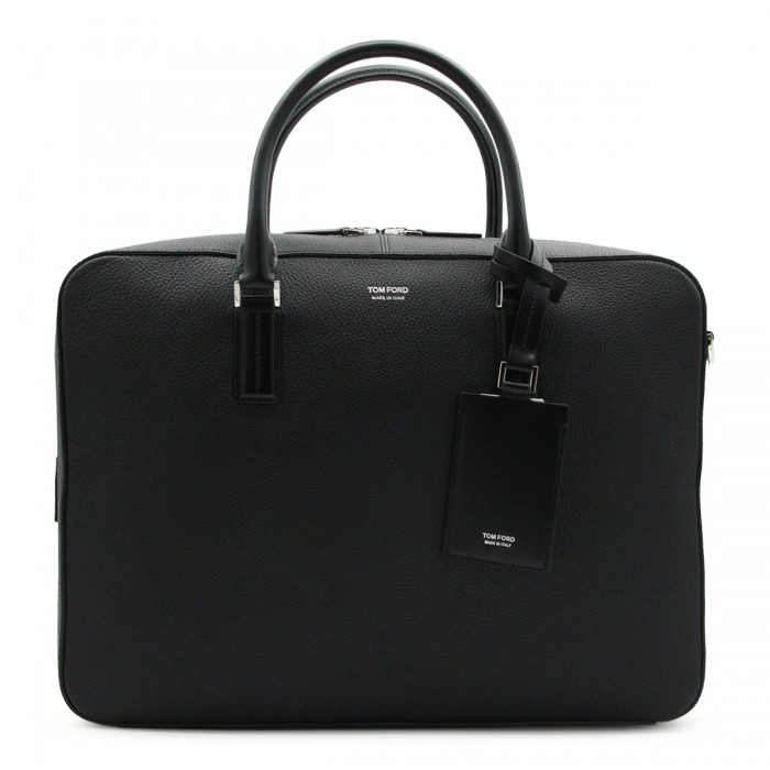 BLACK LEATHER TOP HANDLE BAG