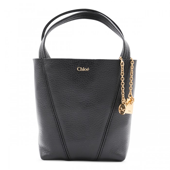 BLACK LEATHER SPIN TOTE