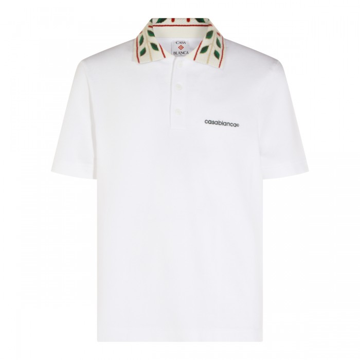WHITE COTTON LAUREL POLO SHIRT