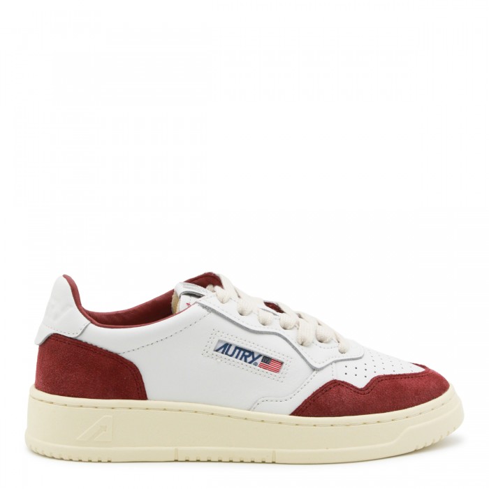 WHITE AND BURGUNDY LEATHER...