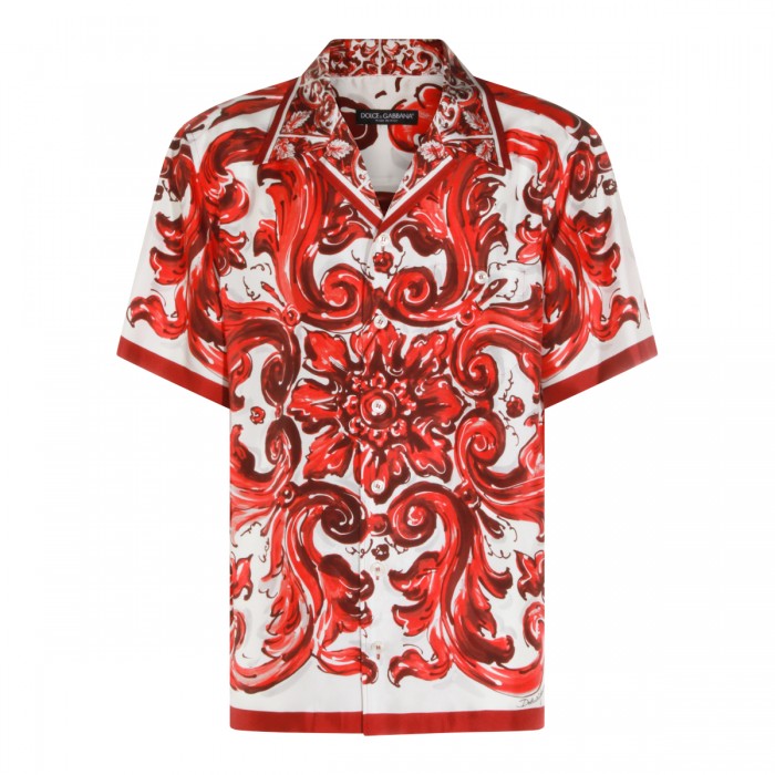 RED AND WHITE SILK MAIOLICA...