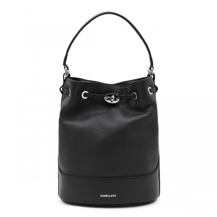 BLACK LEATHER MONDA' SATCHEL