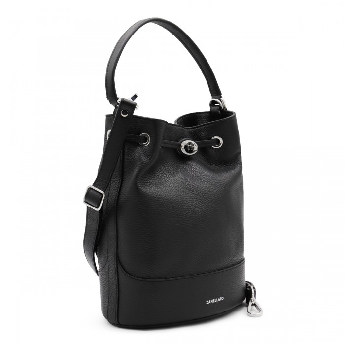 BLACK LEATHER MONDA' SATCHEL 2