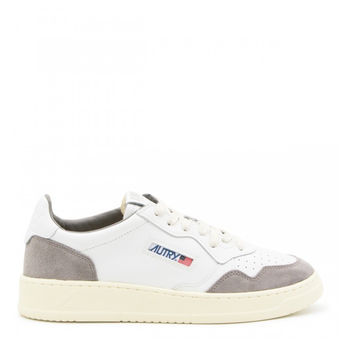 WHITE AND GREY LEATHER...