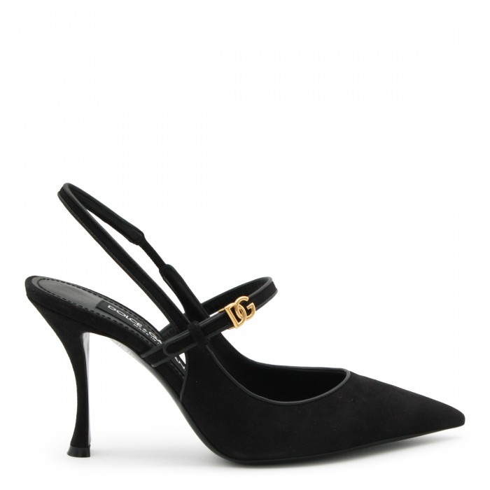 BLACK LEATHER SLINGBACK PUMPS