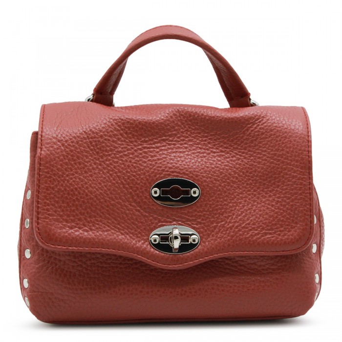 RED LEATHER TOP HANDLE BAG