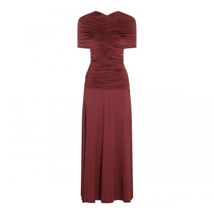 BURGUNDY DRAPPED LONG DRESS