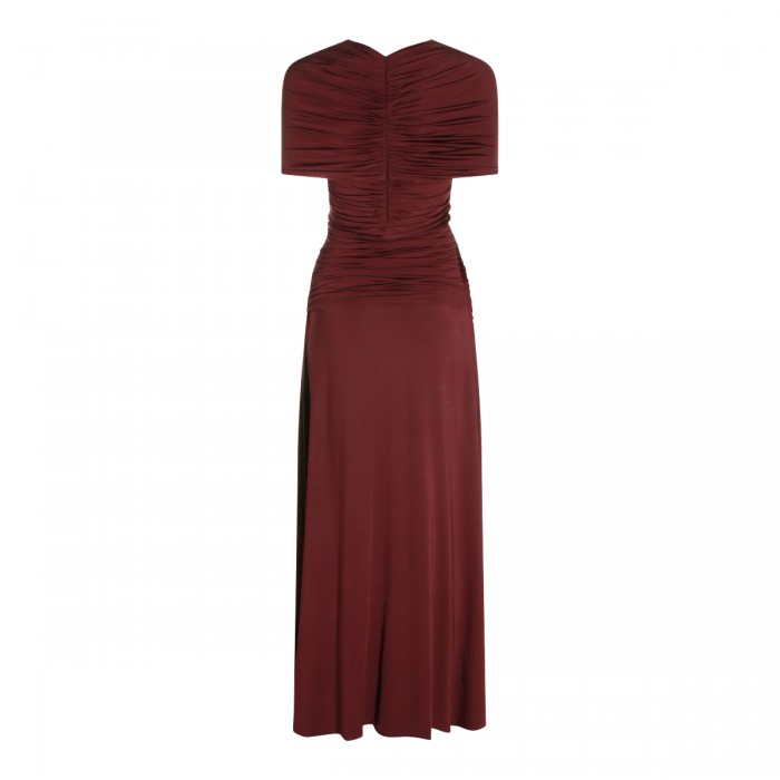 BURGUNDY DRAPPED LONG DRESS 2