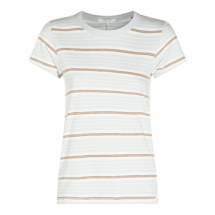 WHITE AND BEIGE COTTON T-SHIRT