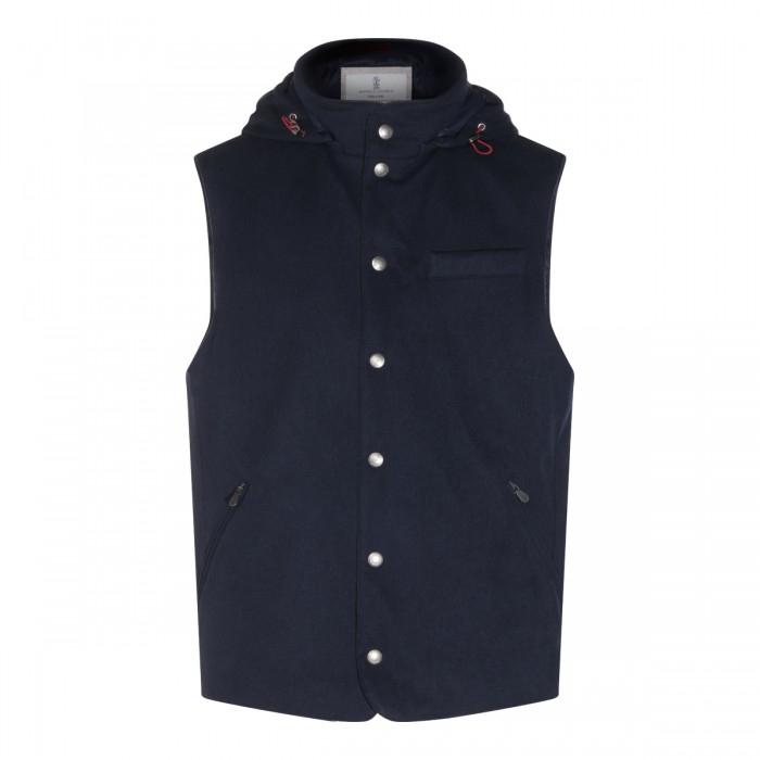 NAVY WOOL VEST DOWN JACKET