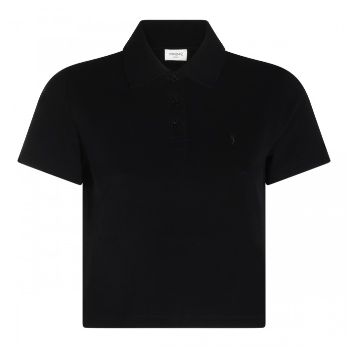 BLACK COTTON CROPPED POLO...