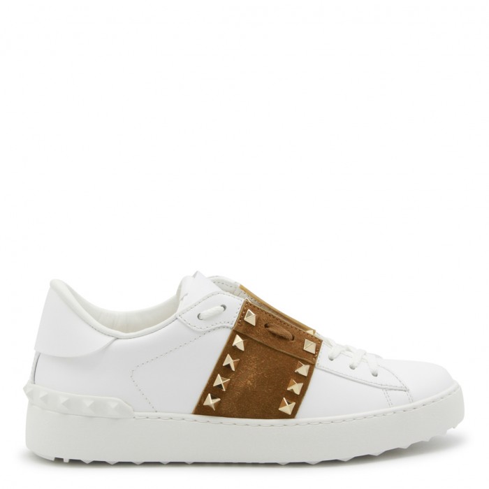 WHITE AND BEIGE LEATHER...