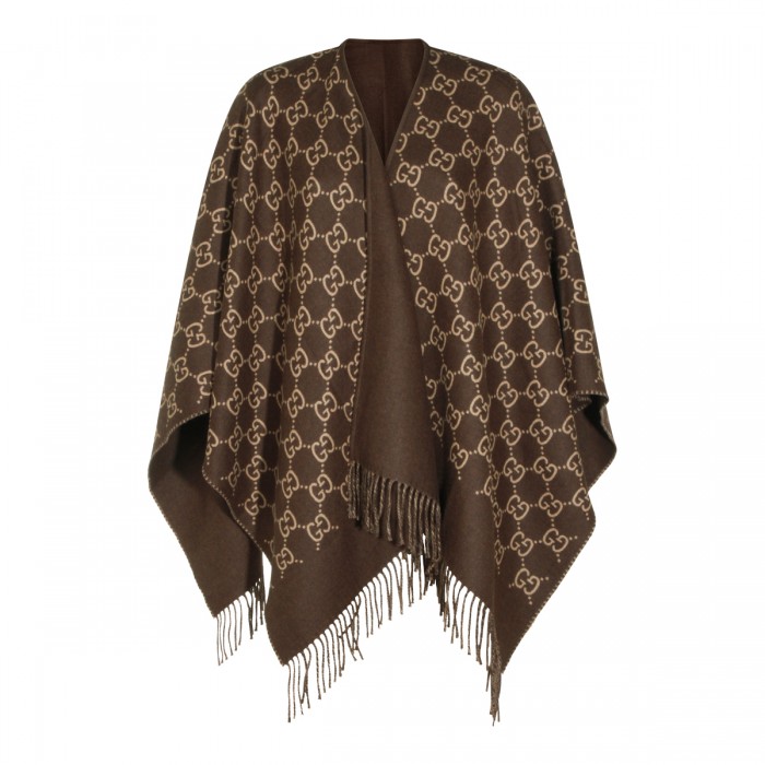 BROWN WOOL GG CAPE