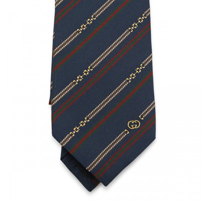 NAVY SILK STRIPED TIE 2