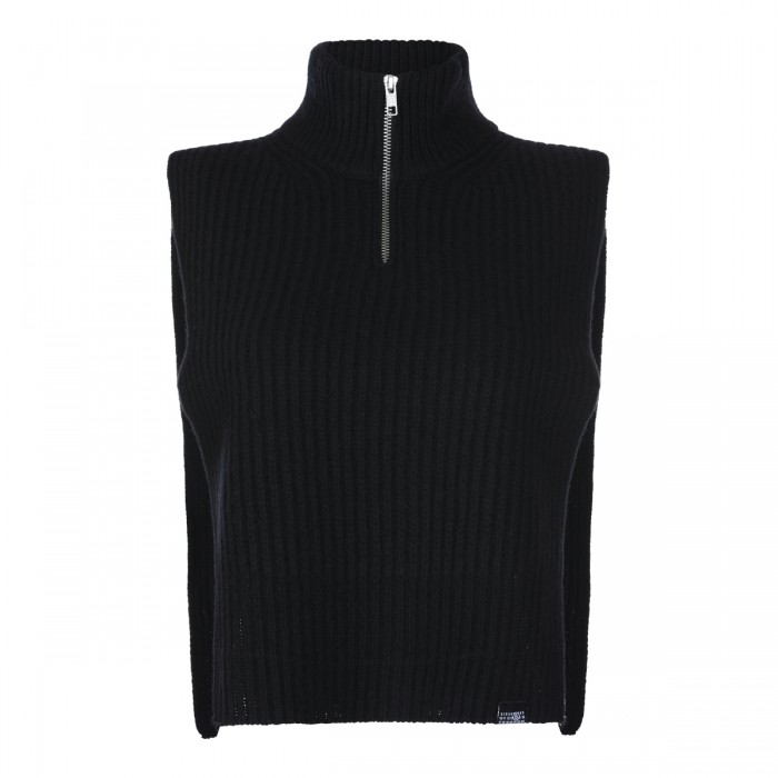 BLACK WOOL STOLE SWEATER