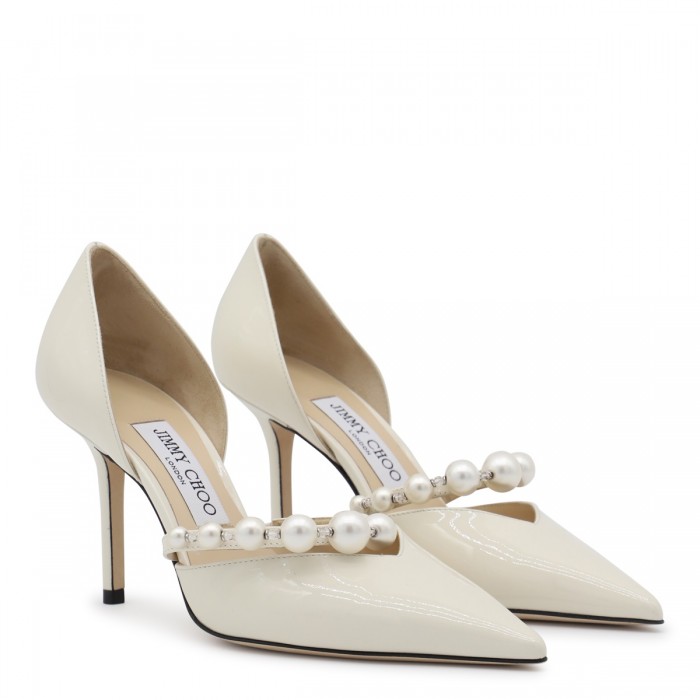 WHITE LEATHER AURELIE 85 PUMPS 2