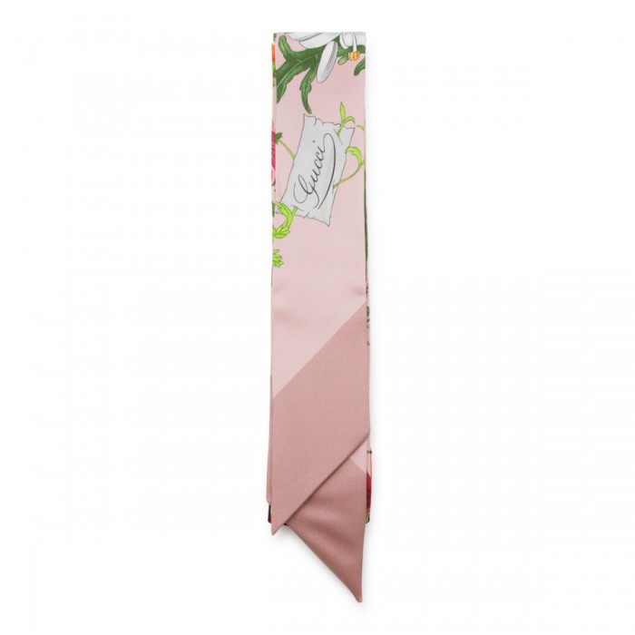 WHITE AND PINK SILK SCARF